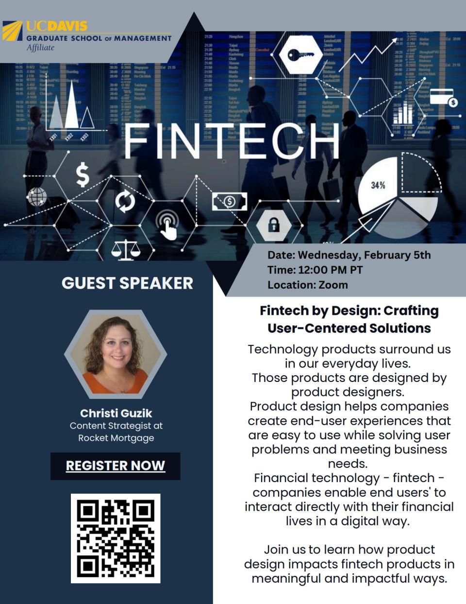 Fintech event flyer and speaker photo