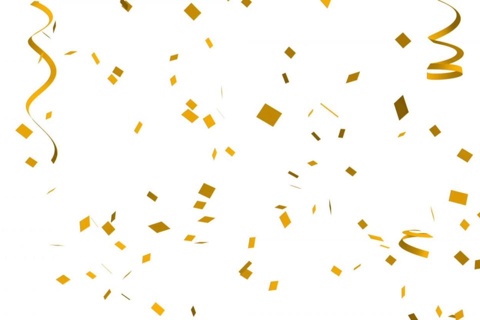 gold confetti white background