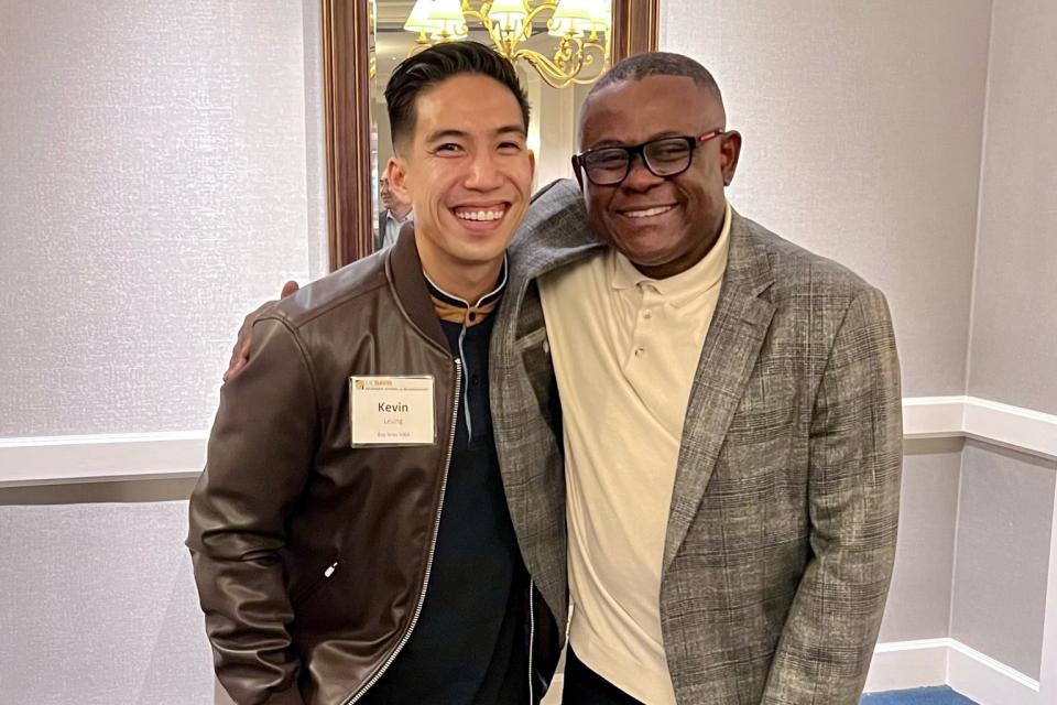 At the retreat, Kevin Leung (left) meets up with Dr. Bennet Omalu (right), who emphasized that the most successful leaders are the ones who live out authenticity and fight for the truth to be known.