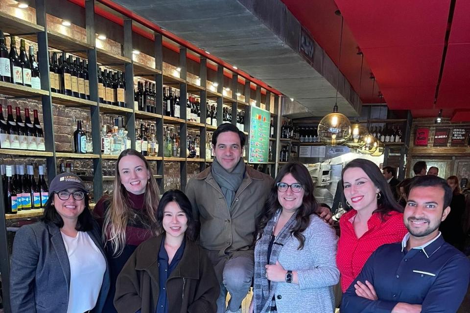 group of students in restaurant