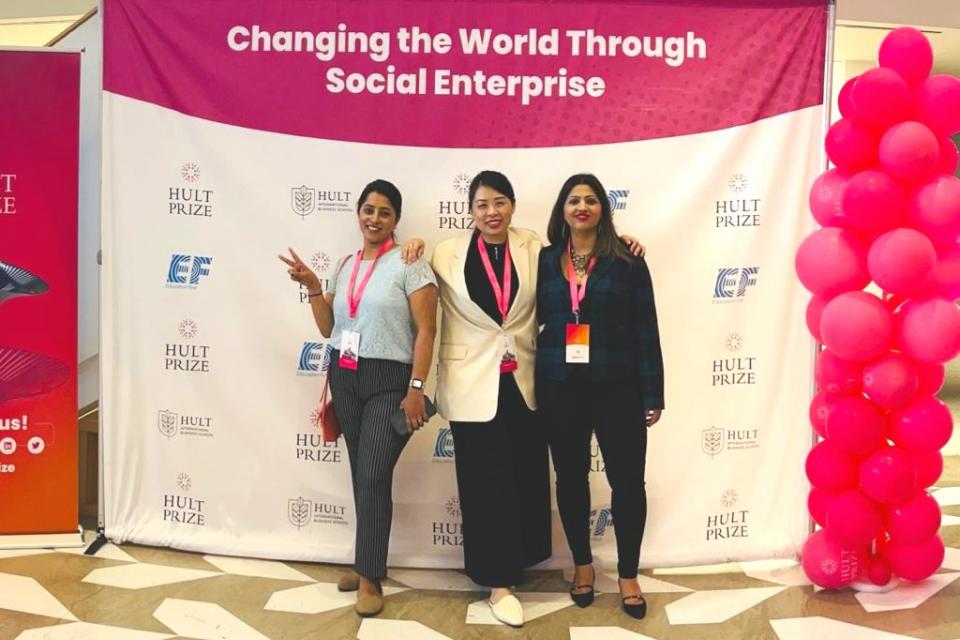 Faye Wu, Amita Nair and Kritika Singh pose at the Hult Competition