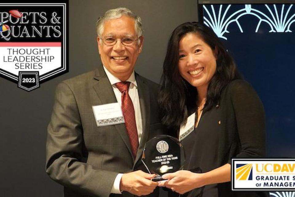 Dean Rao Unnava with Professor Greta Hsu, teacher of the year awardee